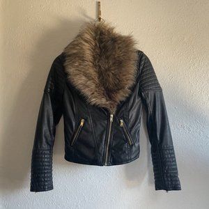 H&M Faux Fur-Collar Biker Jacket - Size 0